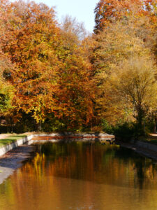 Seitenkanal im Schlosspark Nymphenburg im goldenen Oktober
