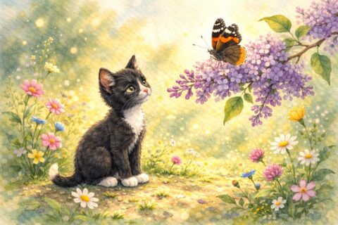 Katerchen Socke und der Admiral (mit Hilfe von KI "gemalt")